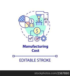 Manufacturing cost concept icon. Material expenditures. Production stage abstract idea thin line illustration. Isolated outline drawing. Editable stroke. Arial, Myriad Pro-Bold fonts used. Manufacturing cost concept icon