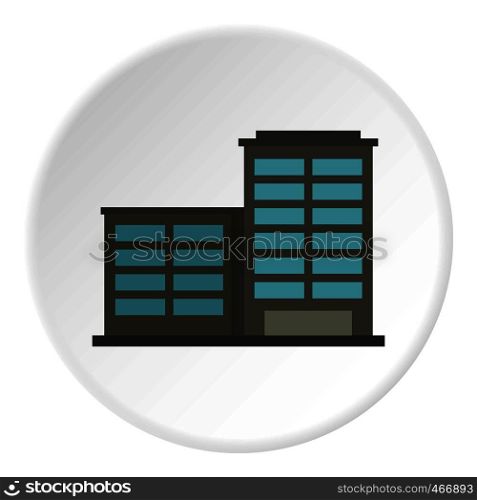Manufacturing factory building icon in flat circle isolated vector illustration for web. Manufacturing factory building icon circle