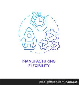 Manufacturing flexibility blue gradient icon. Advantage of one-piece flow in manufacturing abstract idea thin line illustration. Isolated outline drawing. Myriad Pro-Bold font used. Manufacturing flexibility blue gradient icon