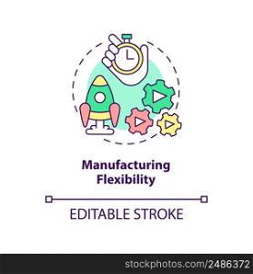 Manufacturing flexibility concept icon. Advantage of one-piece flow in manufacturing abstract idea thin line illustration. Isolated outline drawing. Editable stroke. Arial, Myriad Pro-Bold fonts used. Manufacturing flexibility concept icon