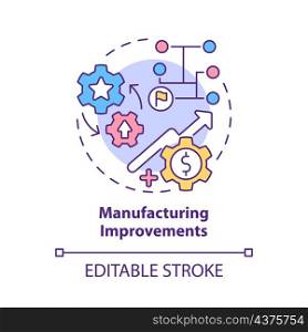 Manufacturing improvements concept icon. Improving customer experience abstract idea thin line illustration. Isolated outline drawing. Editable stroke. Roboto-Medium, Myriad Pro-Bold fonts used. Manufacturing improvements concept icon