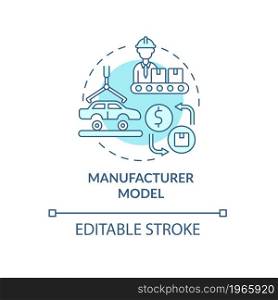 Manufacturing model blue concept icon. Production of automobiles. Products distribution. Business model abstract idea thin line illustration. Vector isolated outline color drawing. Editable stroke. Manufacturing model blue concept icon