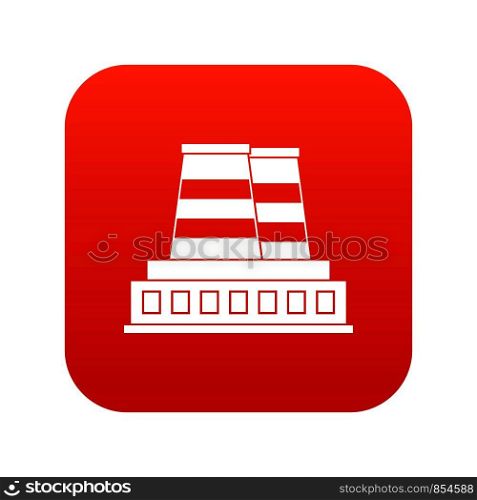 Manufacturing plant icon digital red for any design isolated on white vector illustration. Manufacturing plant icon digital red