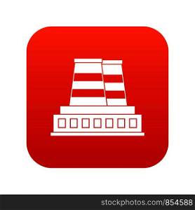 Manufacturing plant icon digital red for any design isolated on white vector illustration. Manufacturing plant icon digital red