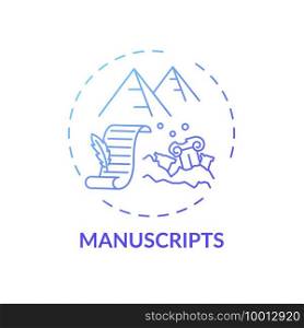 Manuscripts concept icon. Archive collections of online library idea thin line illustration. Catalog of old texts. New technology. Rare books compilation. Vector isolated outline RGB color drawing. Manuscripts concept icon
