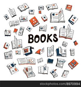 Many books sketchy background vector image