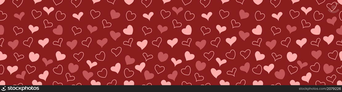 Many little hearts on a red background. Seamless pattern.