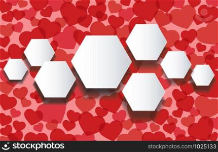 many red hearts infographics hexagon template background vector illustration