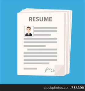 Many resume forms icon on blue background, cv application stack, stock vector illustration