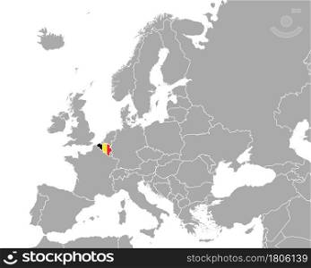 Map and flag of Belgium in Europe