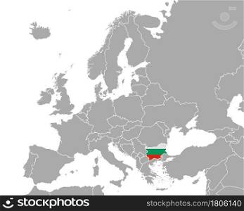 Map and flag of Bulgaria in Europe