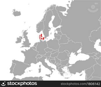 Map and flag of Denmark in Europe