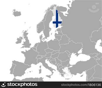 Map and flag of Finland in Europe