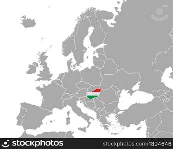 Map and flag of Hungary in Europe