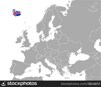 Map and flag of Iceland in Europe