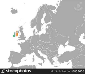 Map and flag of Ireland in Europe