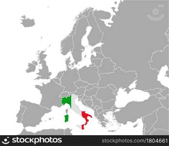 Map and flag of Italy in Europe