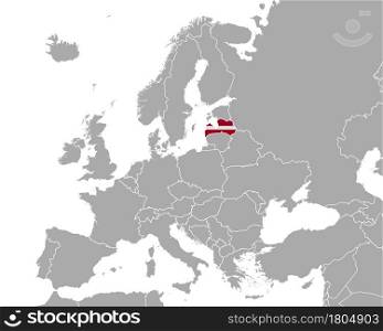Map and flag of Latvia in Europe