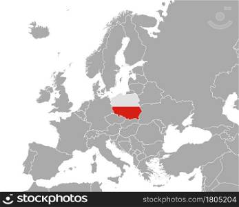 Map and flag of Poland in Europe