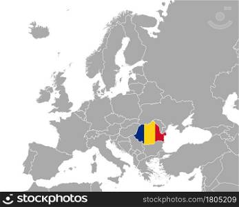 Map and flag of Romania in Europe