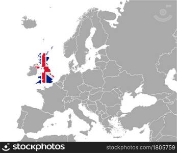 Map and flag of the United Kingdom in Europe
