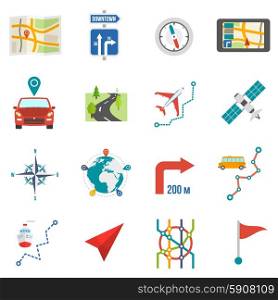 Map and gps navigation icons flat set isolated vector illustration. Map Icons Flat