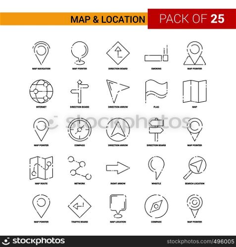 Map and Location Black Line Icon - 25 Business Outline Icon Set