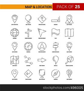 Map and Location Black Line Icon - 25 Business Outline Icon Set