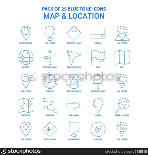Map and Location Blue Tone Icon Pack - 25 Icon Sets