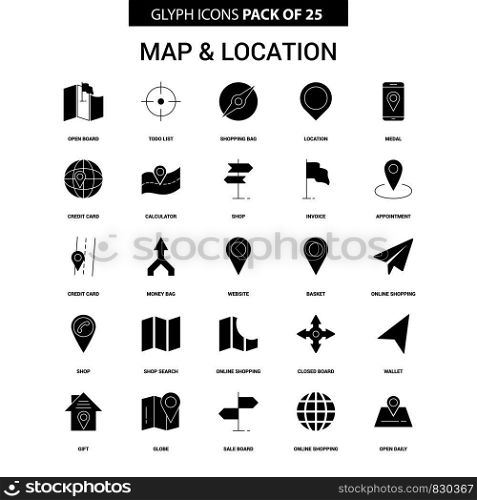 Map and Location Glyph Vector Icon set