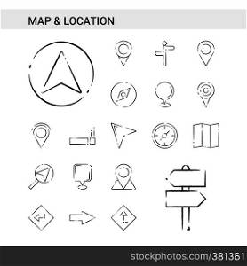 Map and Location hand drawn Icon set style, isolated on white background. - Vector