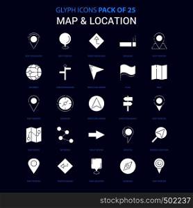 Map and Location White icon over Blue background. 25 Icon Pack