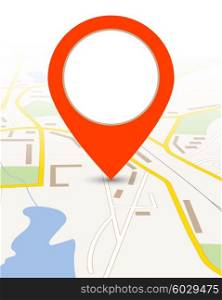 Map background with pin pointer. Map gps background with big red pin pointer vector illustration