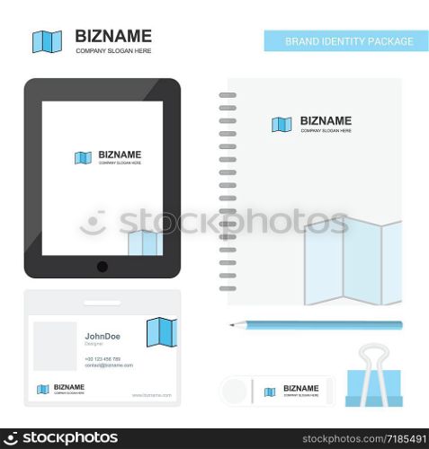Map Business Logo, Tab App, Diary PVC Employee Card and USB Brand Stationary Package Design Vector Template