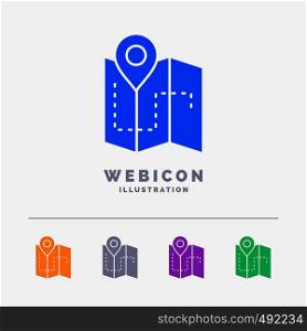 Map, Camping, plan, track, location 5 Color Glyph Web Icon Template isolated on white. Vector illustration. Vector EPS10 Abstract Template background