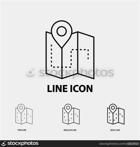 Map, Camping, plan, track, location Icon in Thin, Regular and Bold Line Style. Vector illustration. Vector EPS10 Abstract Template background