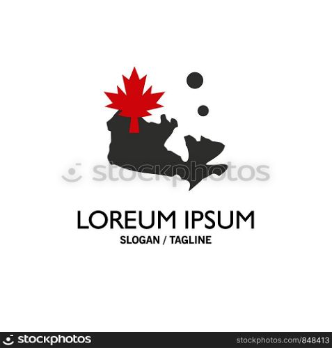Map, Canada, Leaf Business Logo Template. Flat Color