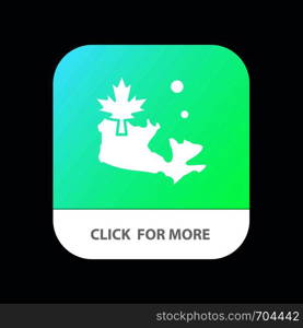 Map, Canada, Leaf Mobile App Button. Android and IOS Glyph Version