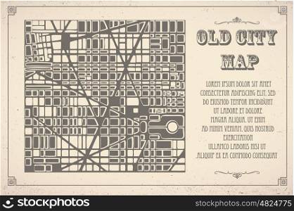 map city plan. Retro map of the city. Editable vector street map of a fictional generic town. Abstract urban background.