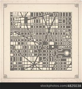 map city plan. Retro map of the city. Editable vector street map of a fictional generic town. Abstract urban background.
