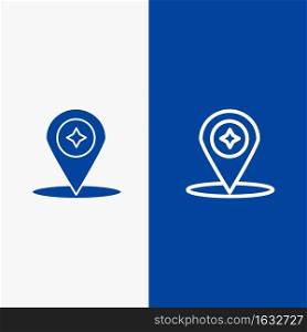 Map, Compass, Navigation, Location Line and Glyph Solid icon Blue banner Line and Glyph Solid icon Blue banner