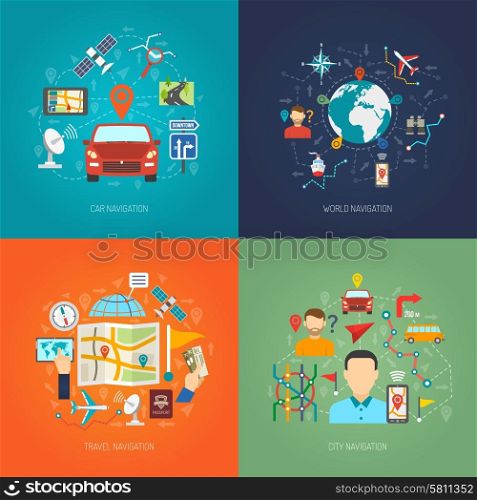Map design concept set with city and world navigation flat icons isolated vector illustration. Map Design Concept