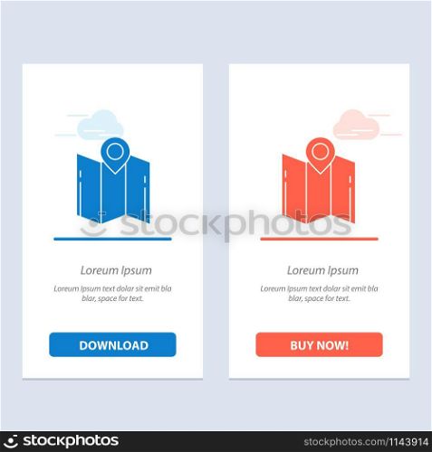 Map, Direction, Location, Navigation, Pointer Blue and Red Download and Buy Now web Widget Card Template