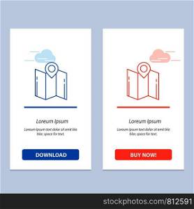 Map, Direction, Location, Navigation, Pointer Blue and Red Download and Buy Now web Widget Card Template
