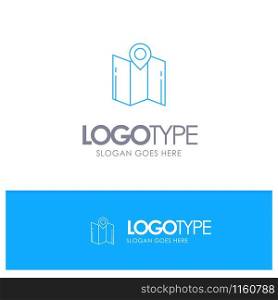 Map, Direction, Location, Navigation, Pointer Blue outLine Logo with place for tagline