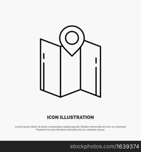 Map, Direction, Location, Navigation, Pointer Line Icon Vector