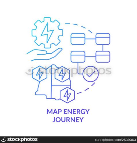 Map energy journey blue gradient concept icon. Pathway to energy strategy abstract idea thin line illustration. Process visualization. Isolated outline drawing. Myriad Pro-Bold font used. Map energy journey blue gradient concept icon