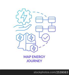 Map energy journey blue gradient concept icon. Pathway to energy strategy abstract idea thin line illustration. Process visualization. Isolated outline drawing. Myriad Pro-Bold font used. Map energy journey blue gradient concept icon