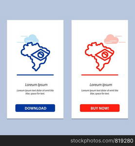 Map, Flag, Brazil Blue and Red Download and Buy Now web Widget Card Template