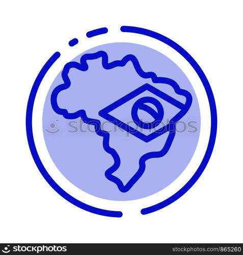 Map, Flag, Brazil Blue Dotted Line Line Icon